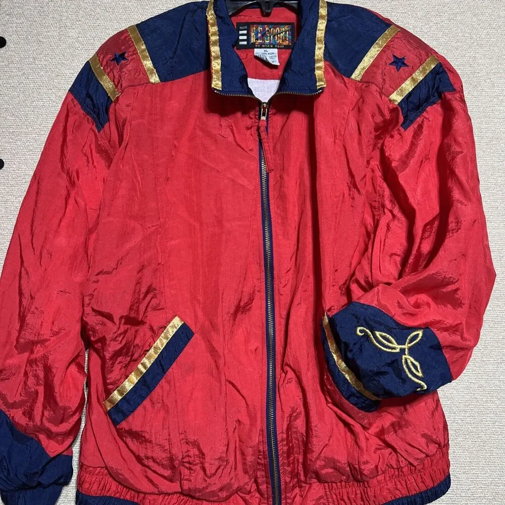 VINTAGE R.E. Sport Windbreaker Jacket Adult XL Red Shoulder Pads Nylon 80s 90s
